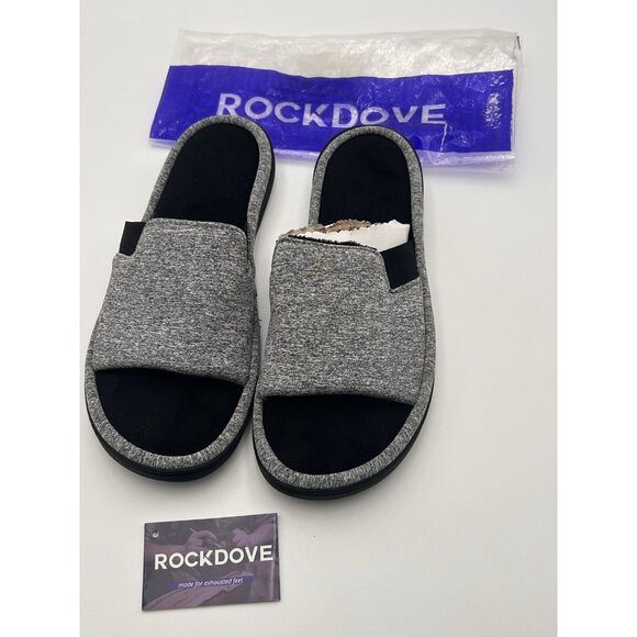 RockDove Womens L Memory Foam Open Toe Slide Scuff Slippers Gray Black 9-10 EUC - Picture 6 of 8